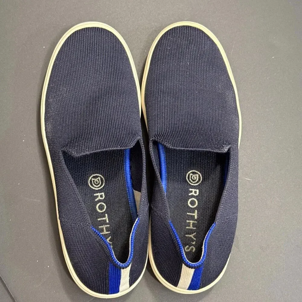 Rothys Navy Blue Classic Slide Sneakers Preppy‎ Quiet Luxury Designer 7.5 Women
